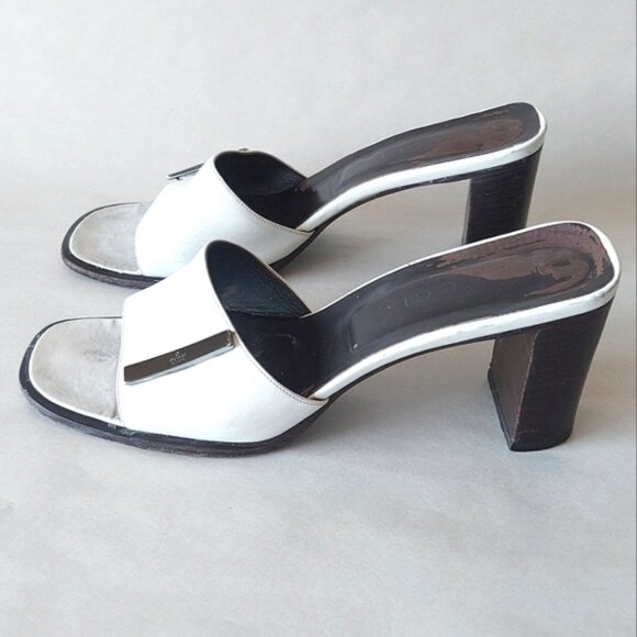 Gucci Slide Women Size 7.5 Block Chunky Heel Open Toe White Comfy Mules Sandals - Picture 1 of 15
